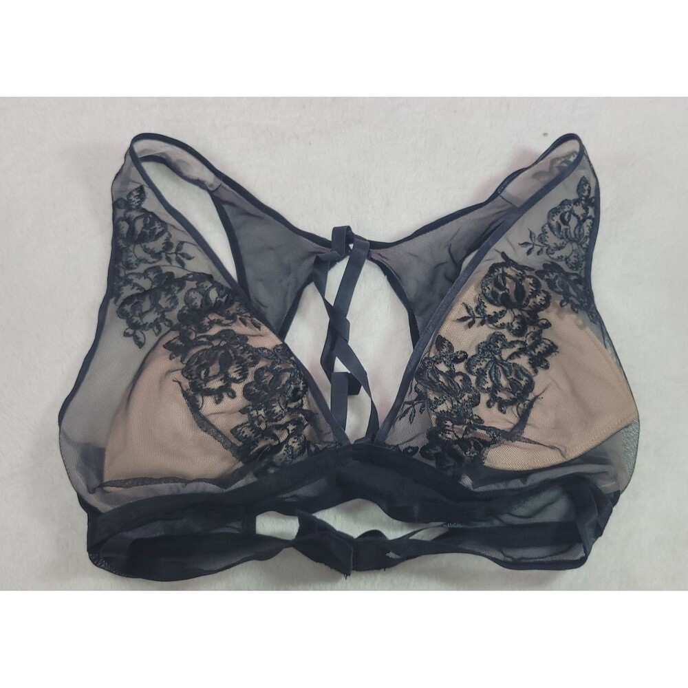 Smart & Sexy Black Floral Embroidered Mesh Lace Cutout Strappy Back Bra Size S